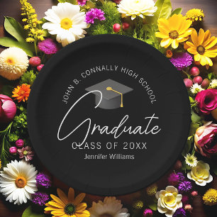 Elegant Black Graduate Custom Graduation Party Paper Plates