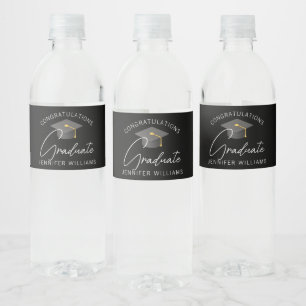 Elegant Black Graduate Custom Graduation Party Water Bottle Label