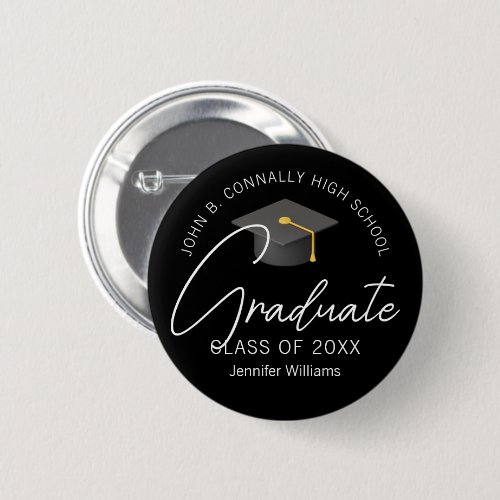 Elegant Black Graduate Personalized Graduation Button