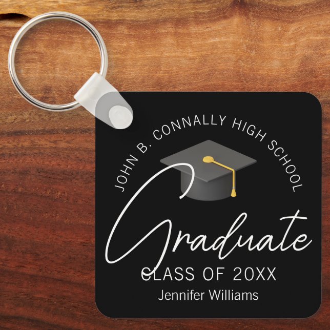Elegant Black Graduate Personalized Graduation Keychain (Front)