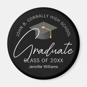 Elegant Black Graduate Personalized Graduation Magnet