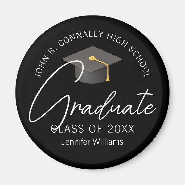 Elegant Black Graduate Personalized Graduation Magnet (Front)
