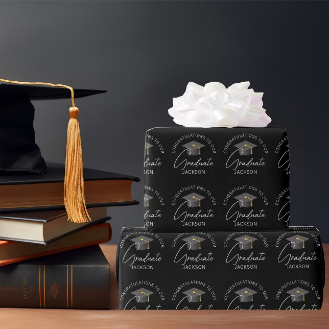 Elegant Black Graduate Personalized Graduation Wrapping Paper (Creator Uploaded)
