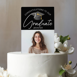 Elegant Black Graduate Photo 2026 Graduation Party Cake Topper