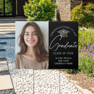 Elegant Black Graduate Photo 2026 Graduation Yard Sign