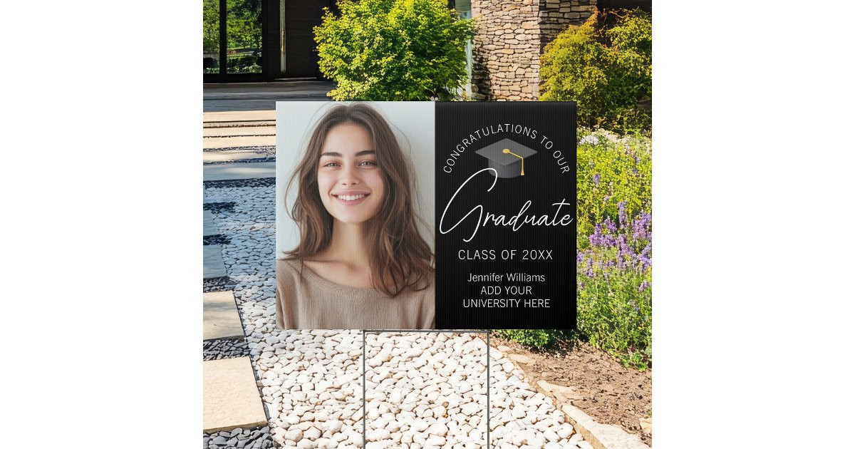 Elegant Black Graduate Photo 2026 Graduation Yard Sign | Zazzle
