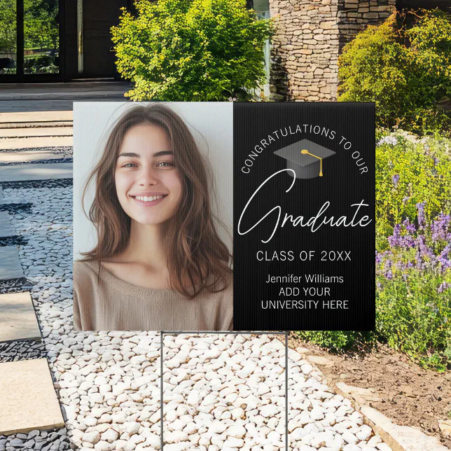 Elegant Black Graduate Photo 2026 Graduation Yard Sign | Zazzle