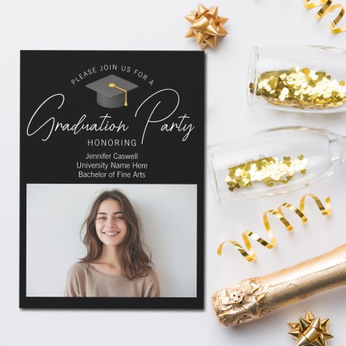 Elegant Black Graduate Photo Graduation Party Invitation