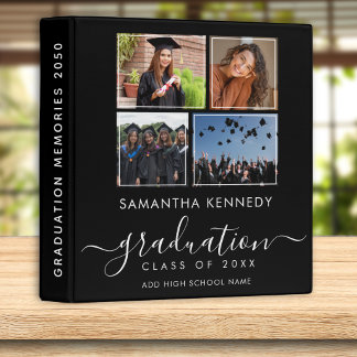 Elegant Black Graduation 4 Photo Collage Album   3 Ring Binder