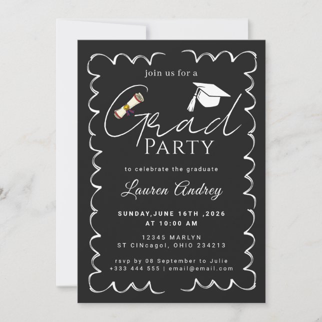 Elegant Black Graduation Party Invitation (Front)