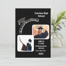 Elegant Black Graduation Party Invitation with Joy