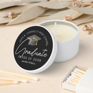 Elegant Black Graduation Party Personalized Mini Candle Favors