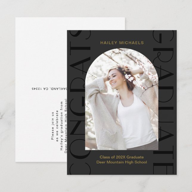 Elegant Black Graduation Party Photo Invitation (Front/Back)