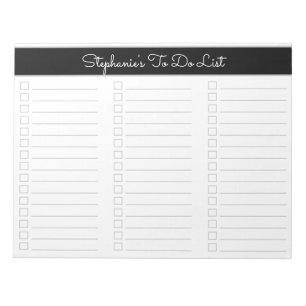 Elegant Black Gray 8.5x11 Three Column Checklist Notepad
