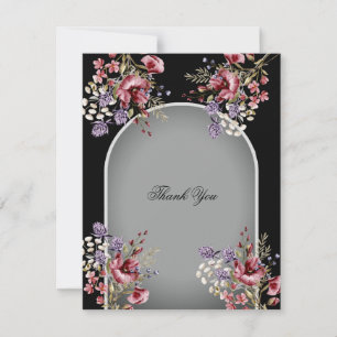 Elegant Black Gray Beautiful Floral Thank You Card