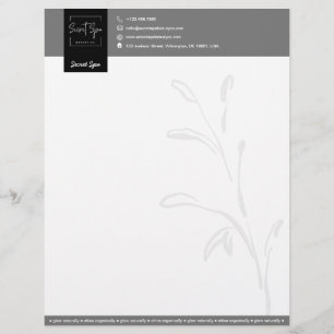 Elegant Black & Gray Botanical Beauty Spa Modern Letterhead