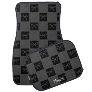 Elegant black &gray checkerboard custom name car floor mat