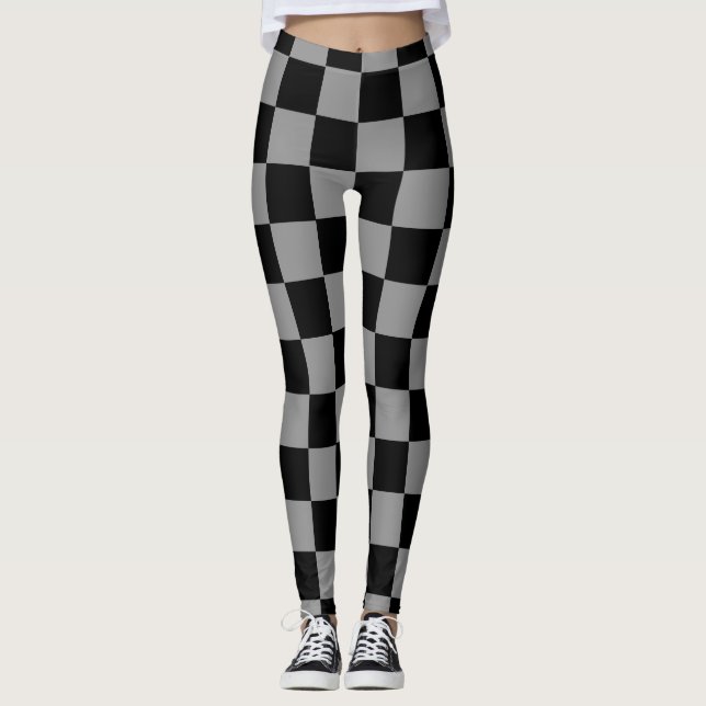 Elegant black &gray checkered leggings (Front)