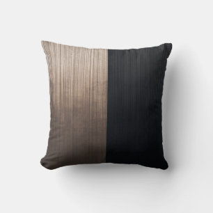Elegant Black Gray Copper striped fibered abstract Throw Pillow