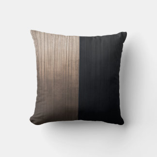 Elegant Black Gray Copper striped fibered abstract Throw Pillow