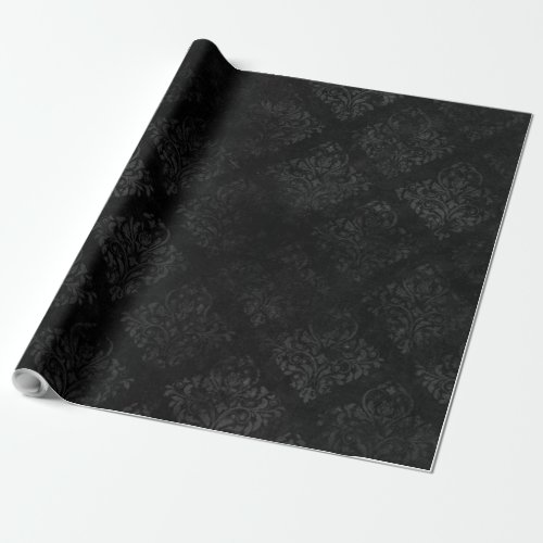 Elegant Black Gray Damask Pattern Print Wrapping Paper