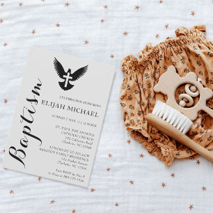 Elegant Black Gray Dove Cross Baptism Invitation
