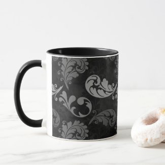 Elegant Black Gray Feathers Pattern Mug