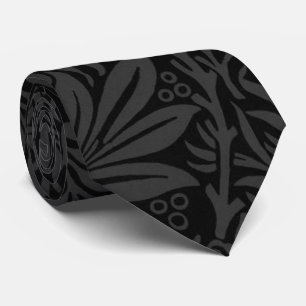 Elegant Black Gray Floral Pattern Neck Tie
