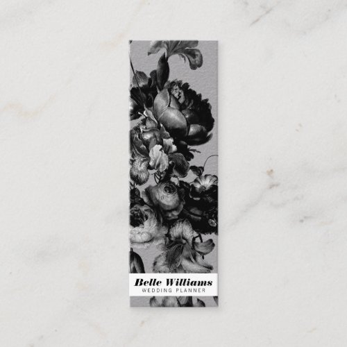 Elegant black gray flowers vintage floral kraft mini business card