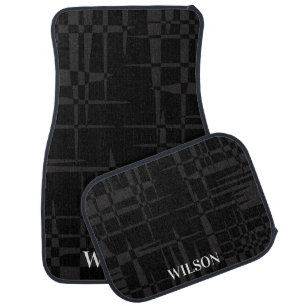 Elegant black &gray geometric monogram name car floor mat