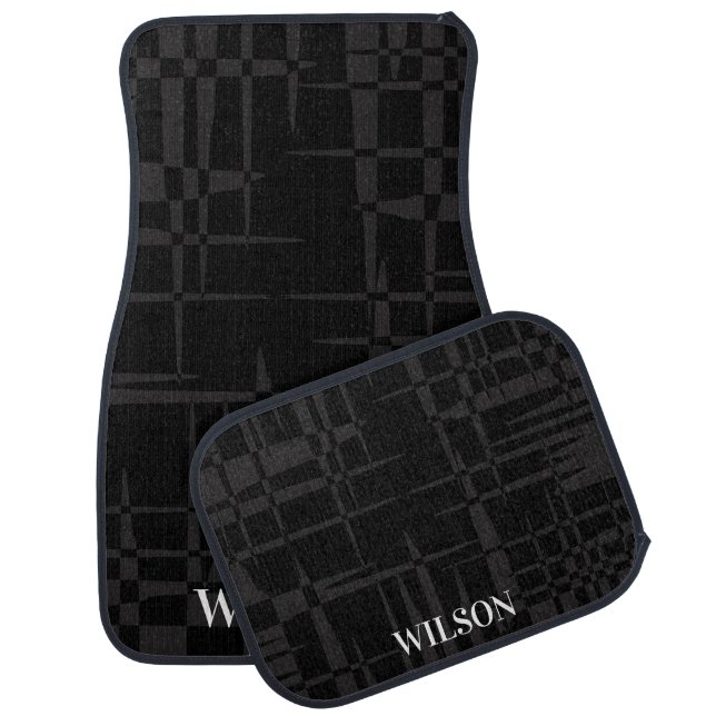 Elegant black &gray geometric monogram name car floor mat (Set)