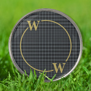 Elegant Black Gray Glen Plaid Personalized Golf Ball Marker