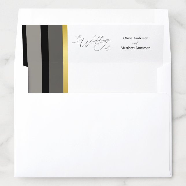 Elegant Black Gray Gold Script Wedding Envelope Liner (In Envelope)