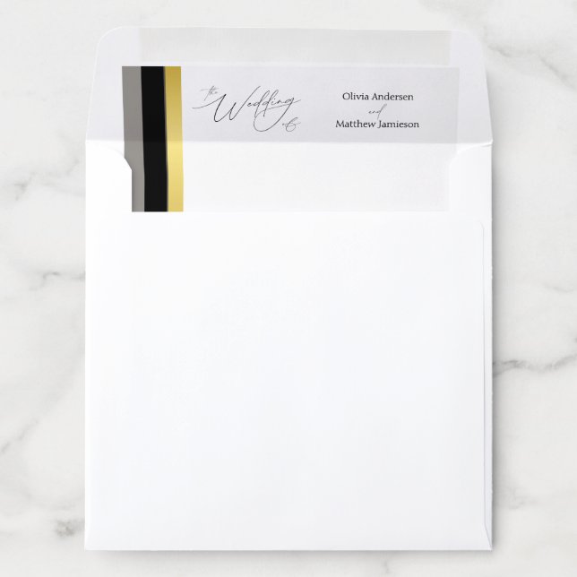 Elegant Black Gray Gold Square Script Wedding Envelope Liner (In Envelope)