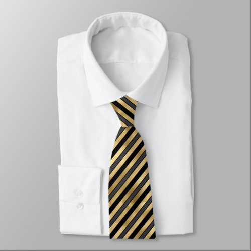 Elegant Black Gray Gold Stripe Neck Tie