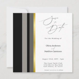 Elegant Black Gray Gold Stripe Photo Square Save The Date