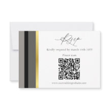 Elegant Black Gray Gold Stripe QR Code Wedding