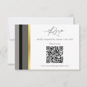 Elegant Black Gray Gold Stripe QR Code Wedding RSVP Card