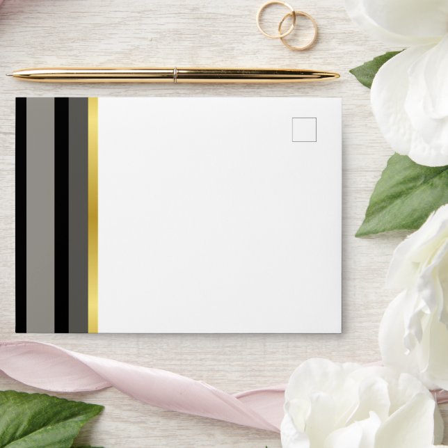 Elegant Black Gray Gold Stripe Return Addressed  Envelope (Wedding)