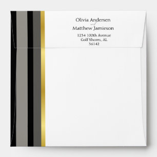 Elegant Black Gray Gold Stripe Return Wedding Envelope