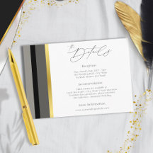 Elegant Black Gray Gold Stripe Wedding Details