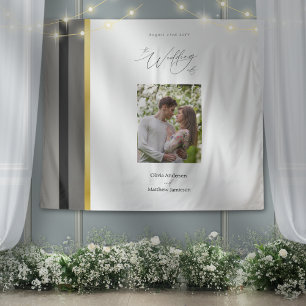 Elegant Black Gray Gold Stripe Wedding Photo Tapestry