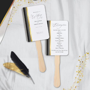 Elegant Black Gray Gold Stripe Wedding Program Hand Fan