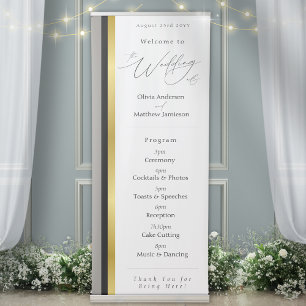 Elegant Black Gray Gold Stripe Wedding Program Retractable Banner