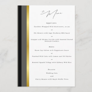 Elegant Black Gray Gold Stripe Wedding Reception Menu