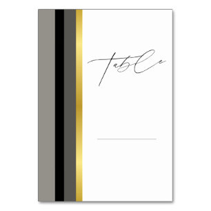 Elegant Black Gray Gold Stripe Wedding Table Number