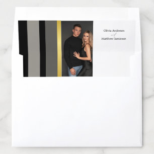 Elegant Black Gray Gold Stripes Typography Wedding Envelope Liner