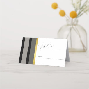 Elegant Black Gray Gold Stripes Typography Wedding Place Card