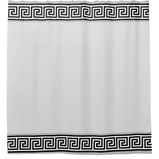Elegant Black & Gray Greek Vector on Light Gray Shower Curtain (Front)