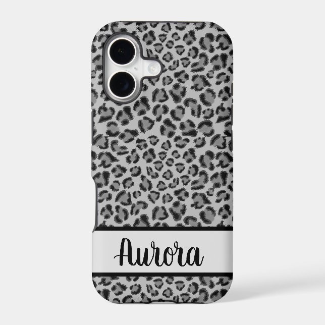 Elegant Black gray Leopard cheetah pattern   Iphone Case (Back)